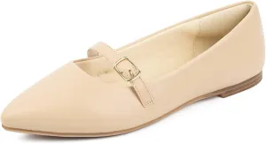 MUSSHOE Women Flats Comfortable Pointed Toe Flats Shoes with Strap PU Leather Slip on Shoes for Women