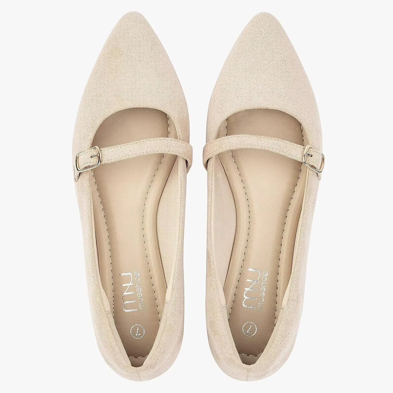 MUSSHOE Women Flats Comfortable Pointed Toe Flats Shoes with Strap PU Leather Slip on Shoes for Women