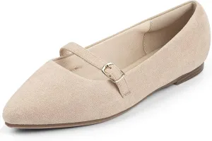 MUSSHOE Women Flats Comfortable Pointed Toe Flats Shoes with Strap PU Leather Slip on Shoes for Women