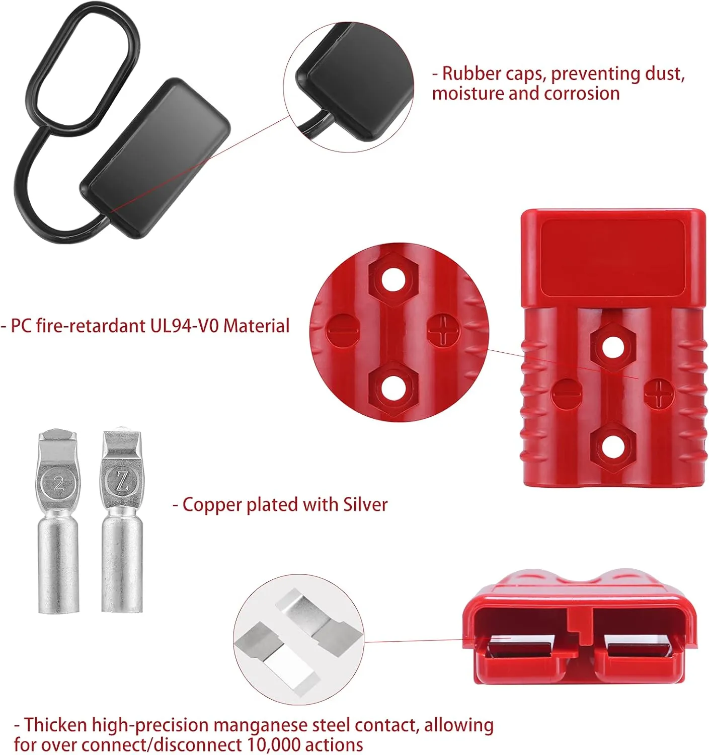 MUYI 2-4 Gauge 175A Battery Cable Quick Connect/Disconnect Wire Harness Plug Connector for Recovery Winch Auto Car Trailer(2pcs Red)