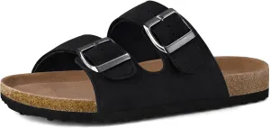 mysoft Womens Flat Sandals Cork Footbed Slides 2 Straps Adjustable Buckle Slip On Summer with  Comfort Shoes