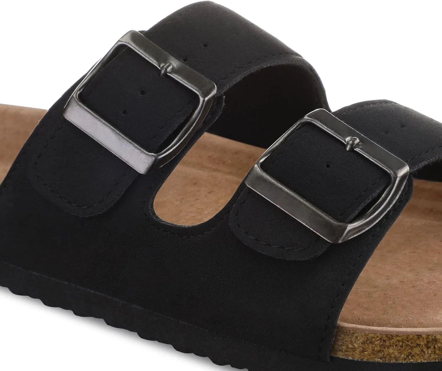 mysoft Womens Flat Sandals Cork Footbed Slides 2 Straps Adjustable Buckle Slip On Summer with  Comfort Shoes