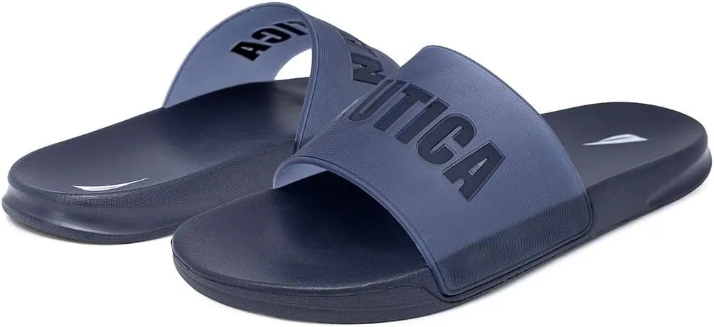 Nautica Men's Slide Sandals – Comfortable Slip-On Pool & Beach Shoes with Cushioned Footbed for Casual Wear