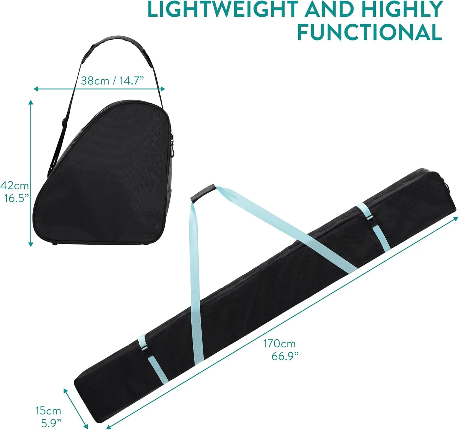 Navaris Ski Bag and Boot Bag Set - Includes 1 Bag for Skis and 1 Bag for Boots - for 1 Pair of Skis and Poles and 1 Pair of Boots - Carry and Store Equipment