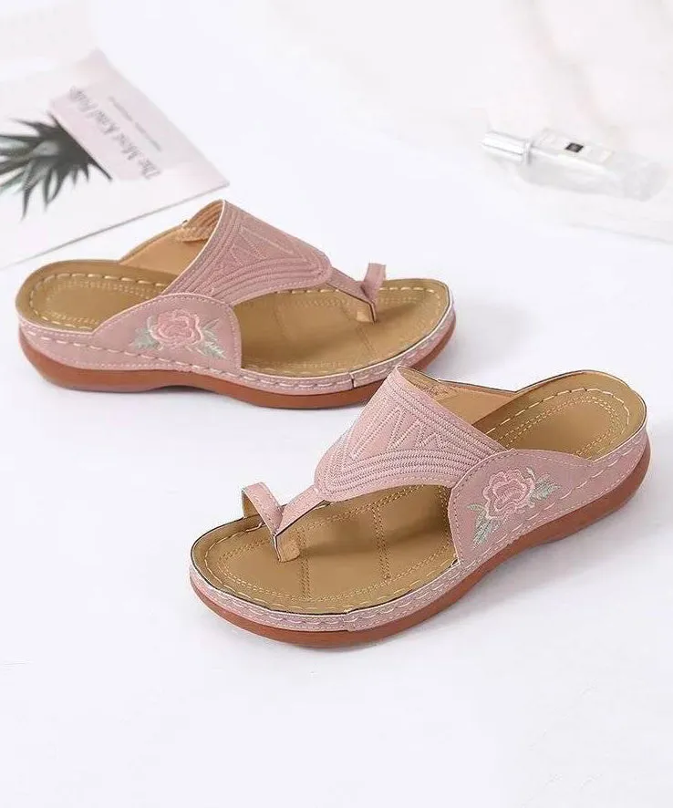Navy Wedge Faux Leather European And American Style Slide Sandals