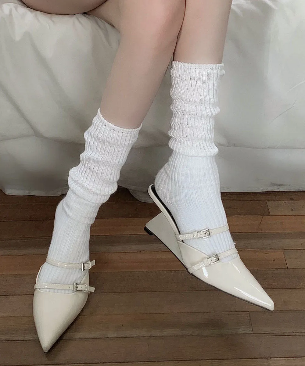 New Black Wedge Heel Pointed Toe Slide Sandals GEM593
