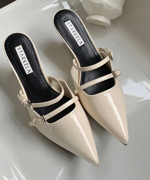 New Black Wedge Heel Pointed Toe Slide Sandals GEM593