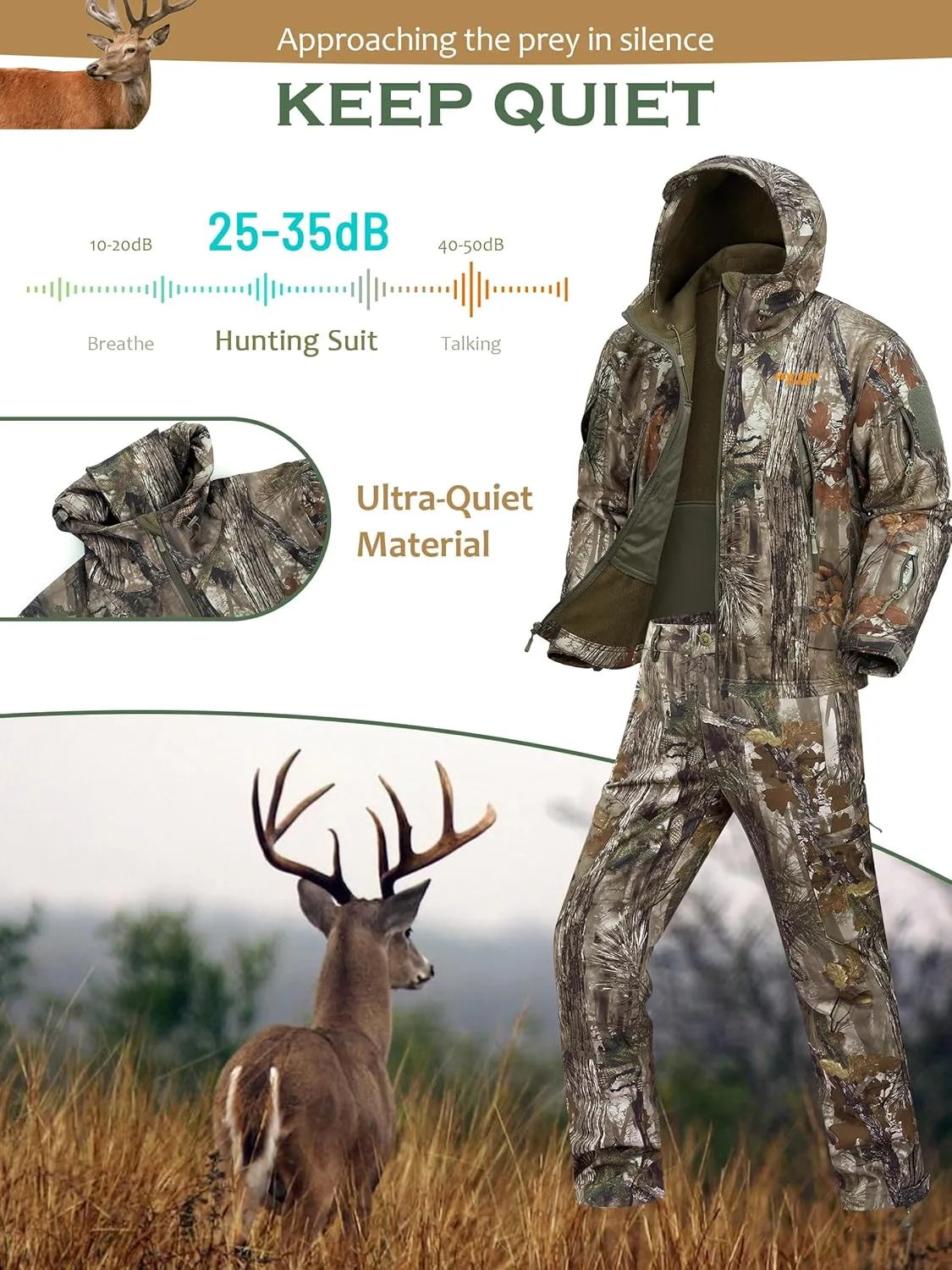 NEW VIEW Camo Hunting Clothes for Men,Quiet Warm Hunting Jacket and Pants,Water Resistant Hunting Suit for Deer Duck Bow Hunt