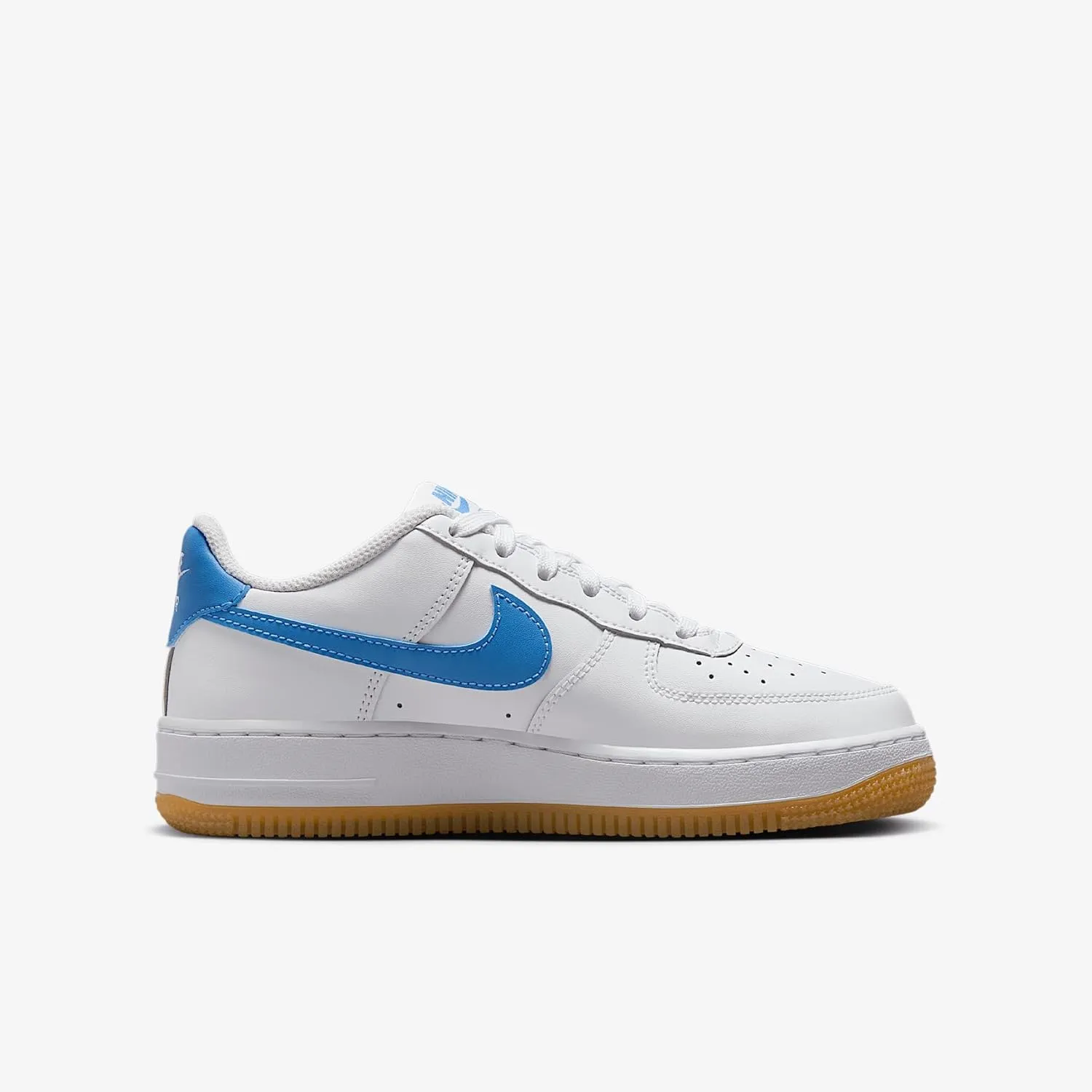 Nike Air Force 1 Big Kids' Shoes (FV5948-115, White/Gum Light Brown/Blue Beyond)