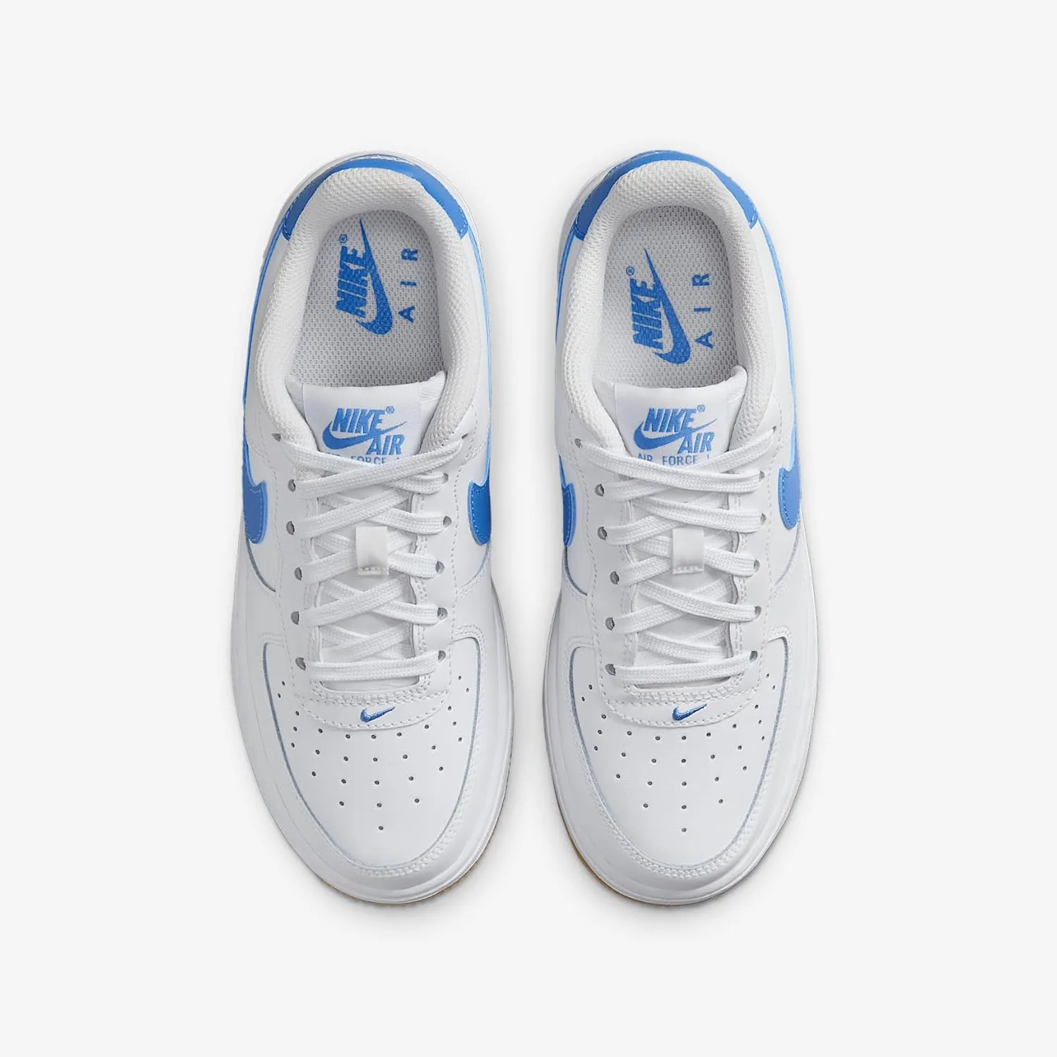 Nike Air Force 1 Big Kids' Shoes (FV5948-115, White/Gum Light Brown/Blue Beyond)