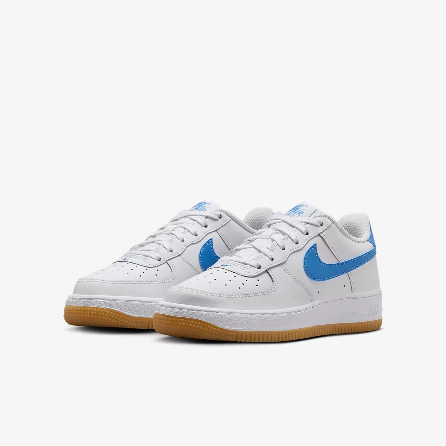 Nike Air Force 1 Big Kids' Shoes (FV5948-115, White/Gum Light Brown/Blue Beyond)