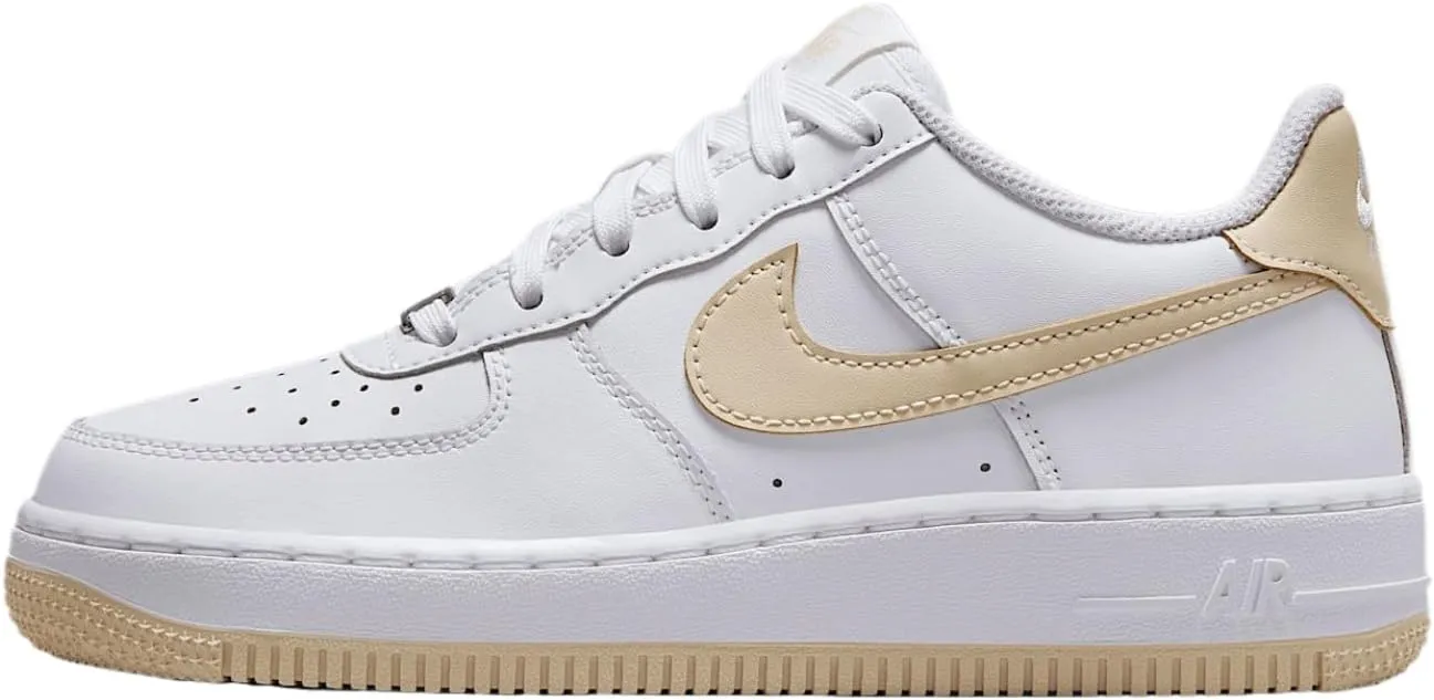 Nike Air Force 1 Big Kids' Shoes (FV5948-118, White/White/Light Khaki)
