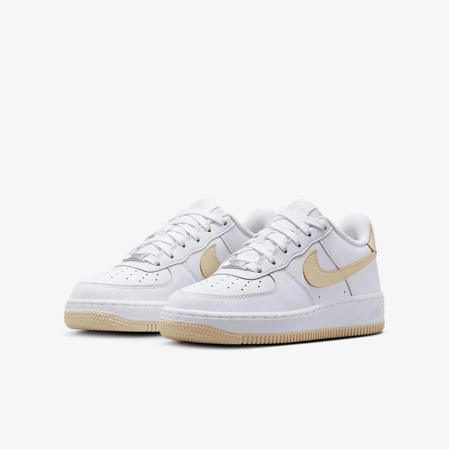 Nike Air Force 1 Big Kids' Shoes (FV5948-118, White/White/Light Khaki)