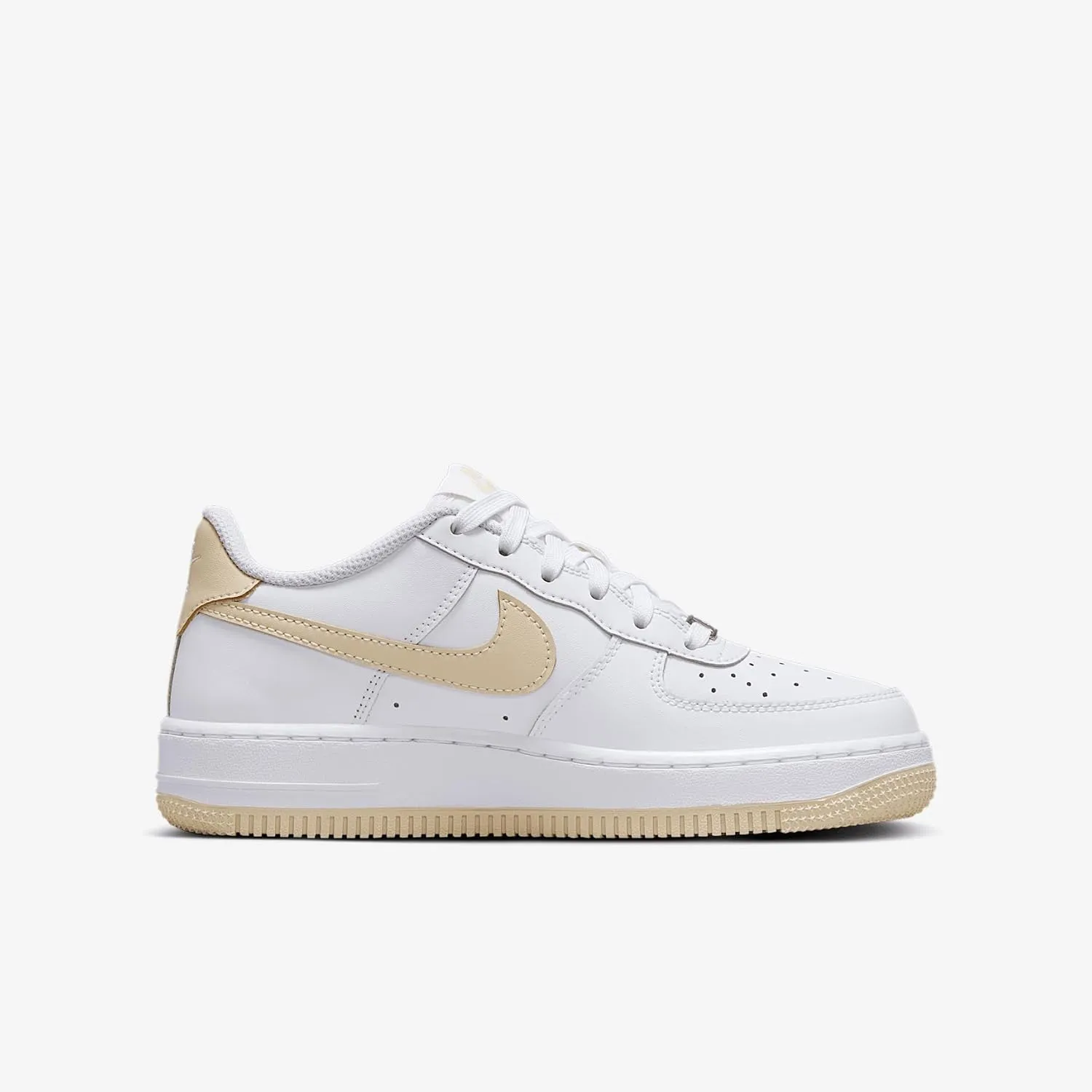 Nike Air Force 1 Big Kids' Shoes (FV5948-118, White/White/Light Khaki)