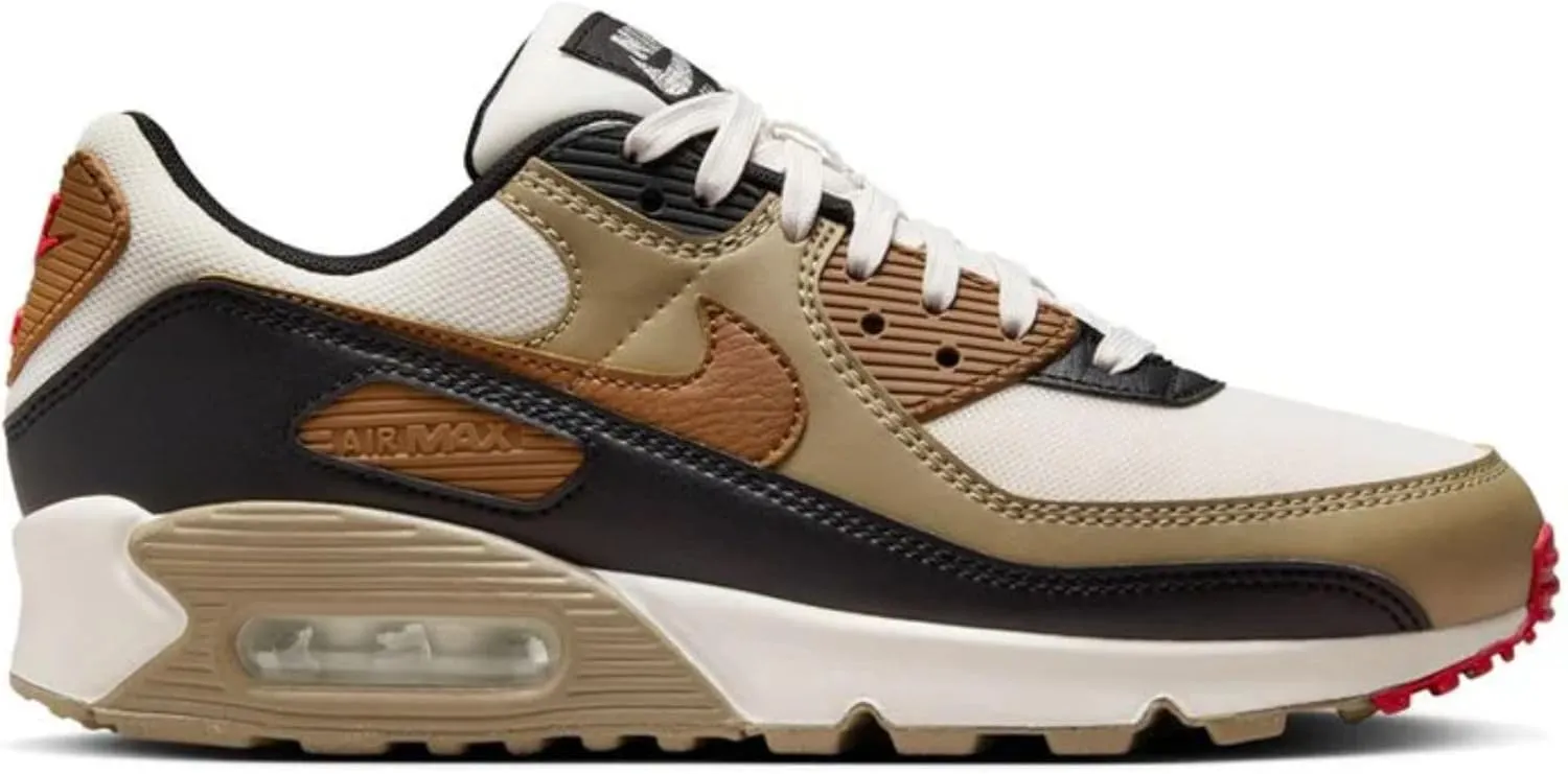 Nike Air Max 90 Women's Shoes (DH8010-005, Phantom/Black/Fire Red/Light British Tan)