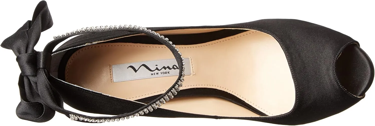 NINA Shoes Karen Women's Elegant Steel Satin High Heel Open-Toe Pumps with Ankle Strap - Ideal for Wedding and Formal Events