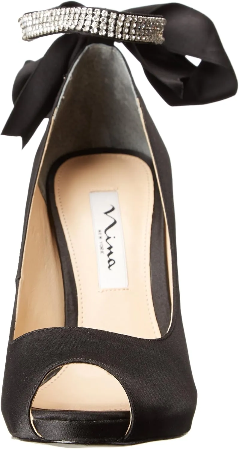 NINA Shoes Karen Women's Elegant Steel Satin High Heel Open-Toe Pumps with Ankle Strap - Ideal for Wedding and Formal Events