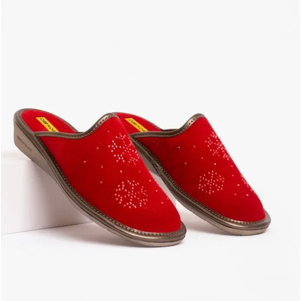 Nordikas 1747 (AFELPADO) Womens Suede Mule Slippers Cherry
