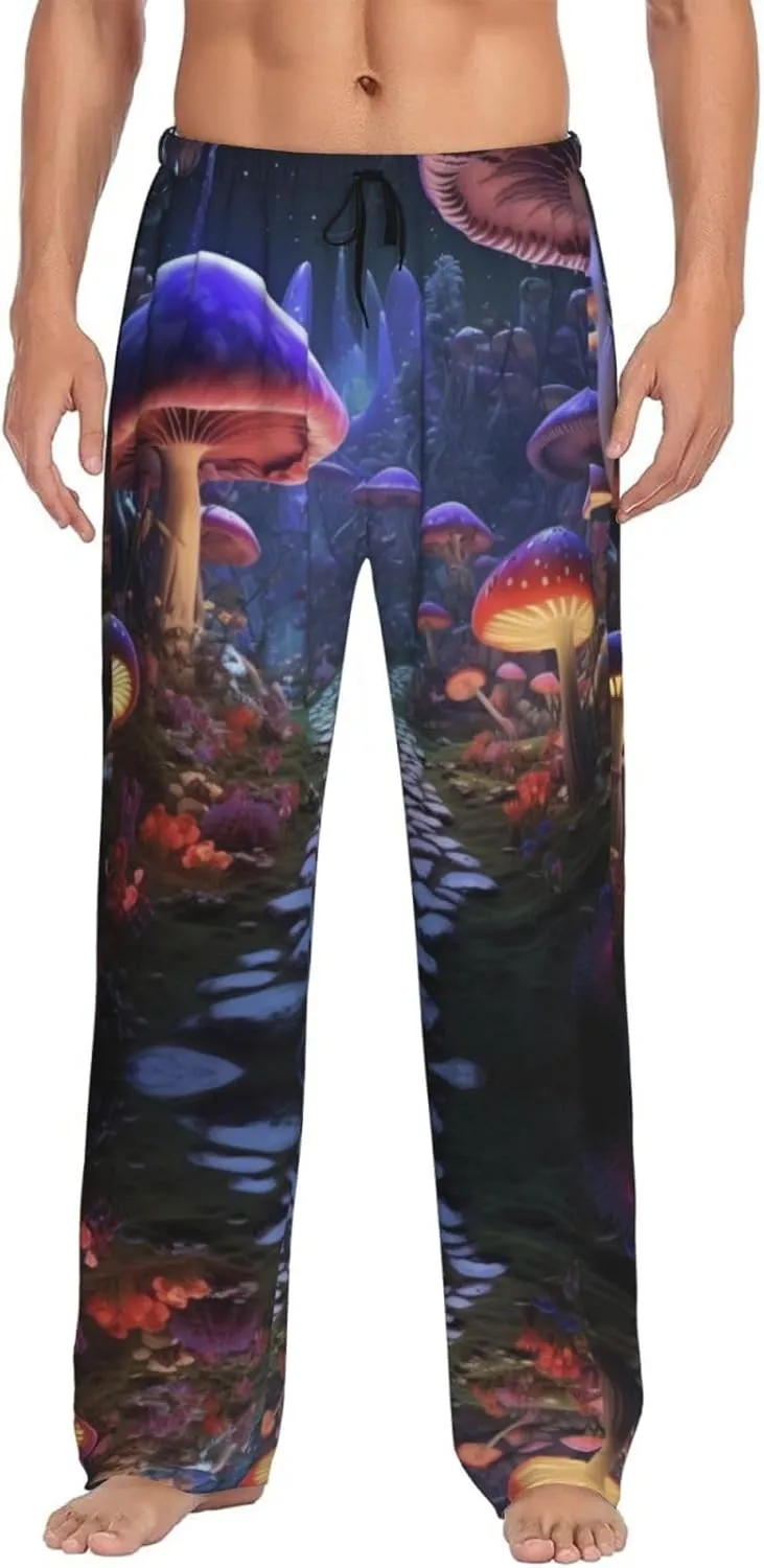 Novastar Mens Pajama Pants Bottoms with Pockets- Jungle Path Glowing Mushrooms Soft Men Pj Pants, Comfy Men Lounge Pants