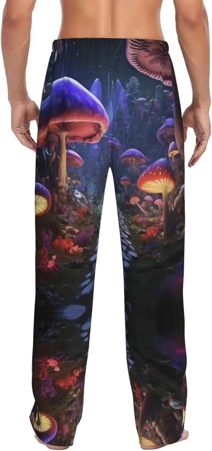 Novastar Mens Pajama Pants Bottoms with Pockets- Jungle Path Glowing Mushrooms Soft Men Pj Pants, Comfy Men Lounge Pants