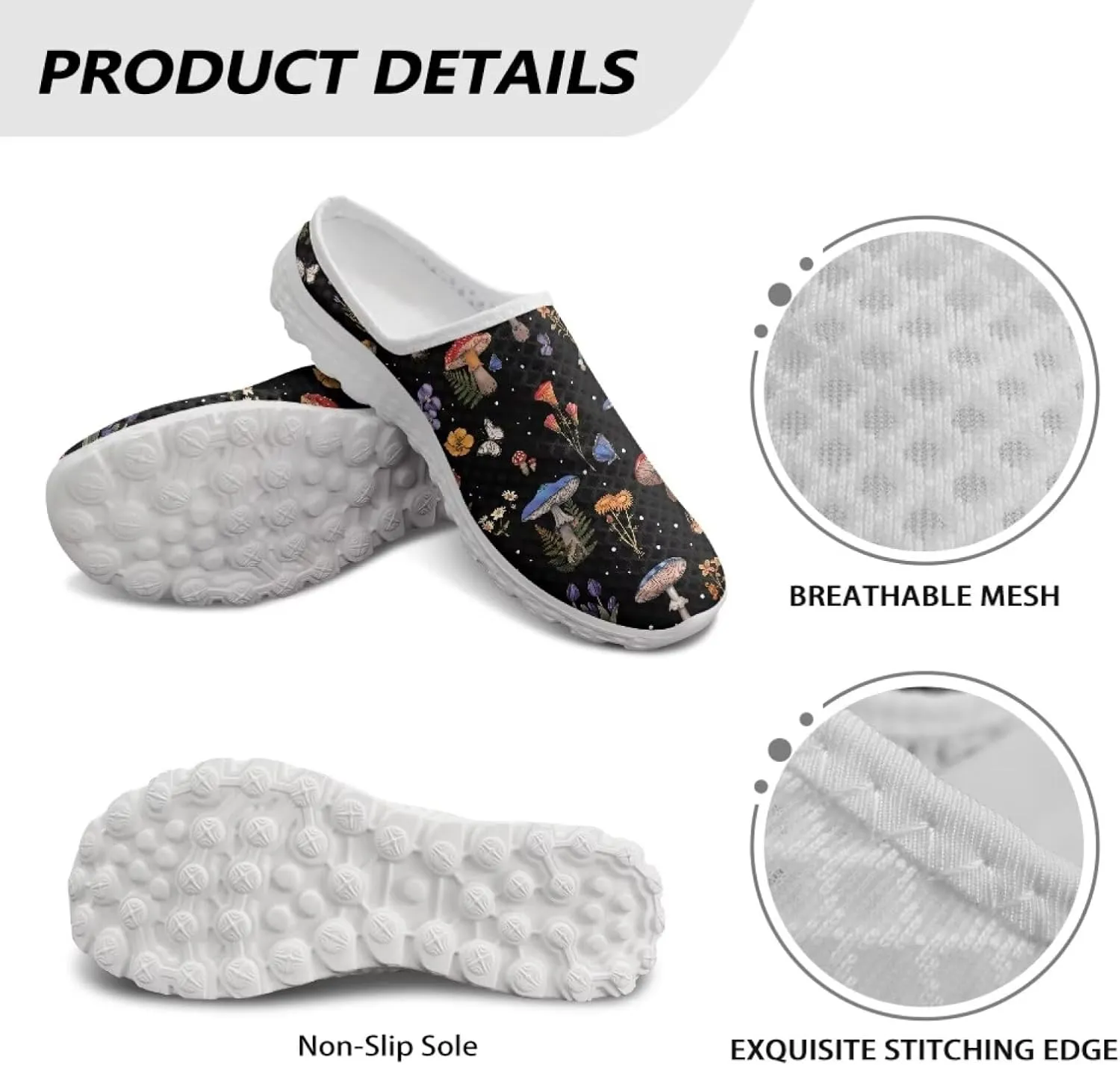 Novelty Mushrooms Women's Slip On Mule Sneakers Anti-Slip Walking Shoes with Elastic Thick Sole for Outdoor Indoor