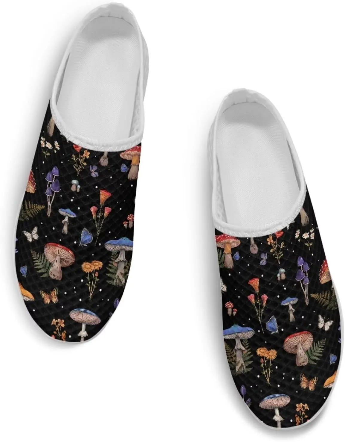 Novelty Mushrooms Women's Slip On Mule Sneakers Anti-Slip Walking Shoes with Elastic Thick Sole for Outdoor Indoor