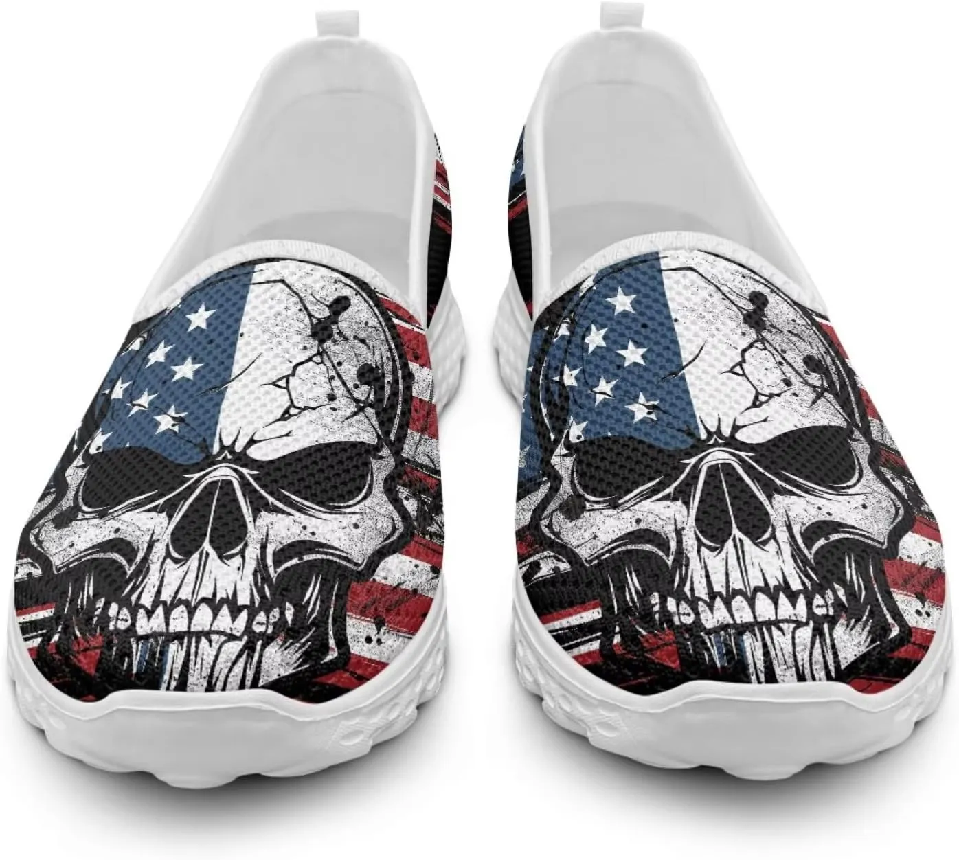 Novelty Skull Shoes for Women Slip On Lightweight Workout Shoes Comfortable Loafer Wide with Arch Support