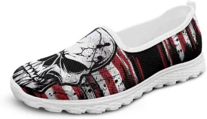 Novelty Skull Shoes for Women Slip On Lightweight Workout Shoes Comfortable Loafer Wide with Arch Support