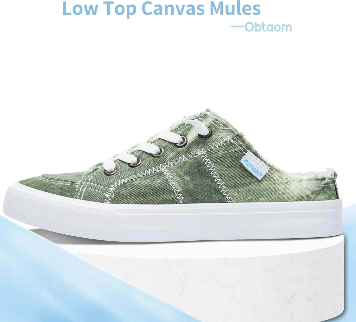 Obtaom Women Canvas Mules Memory Foam Clipper Fashion Sneakers Comfortable Slip-On Mule Backless Holiday Shoes