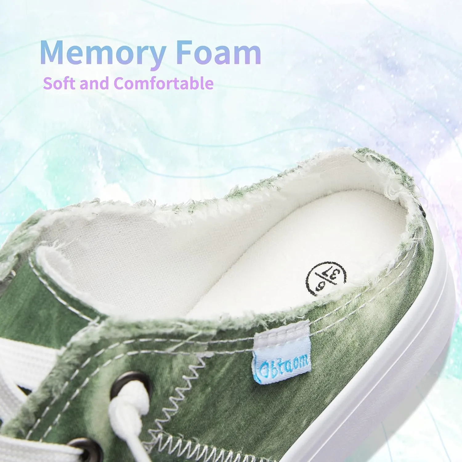 Obtaom Women Canvas Mules Memory Foam Clipper Fashion Sneakers Comfortable Slip-On Mule Backless Holiday Shoes