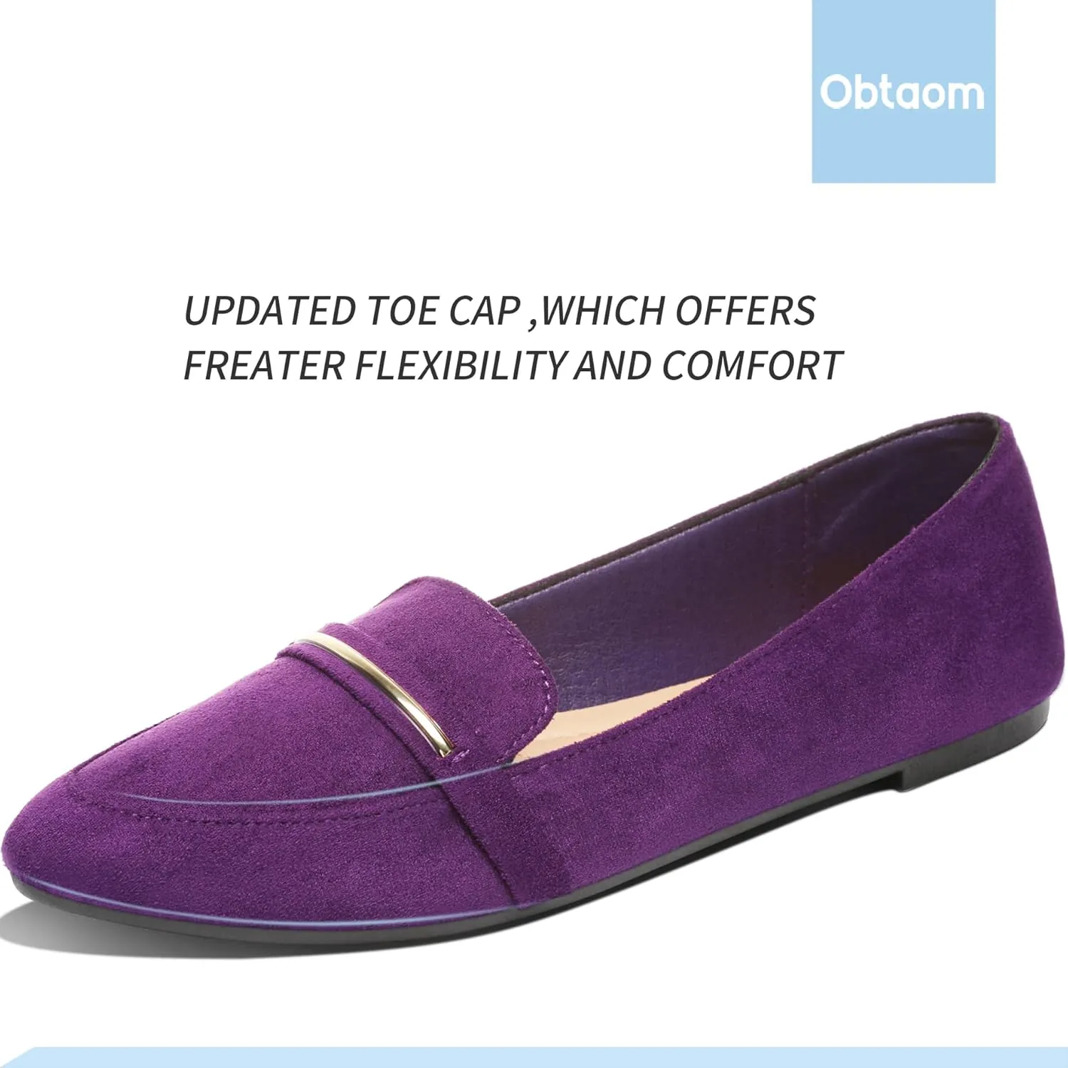Obtaom Women's Pointy Toe Loafer Flat Comfortable Faux Suede Work Shoes,Cute Penny Loafer Slip On Ballet Flat