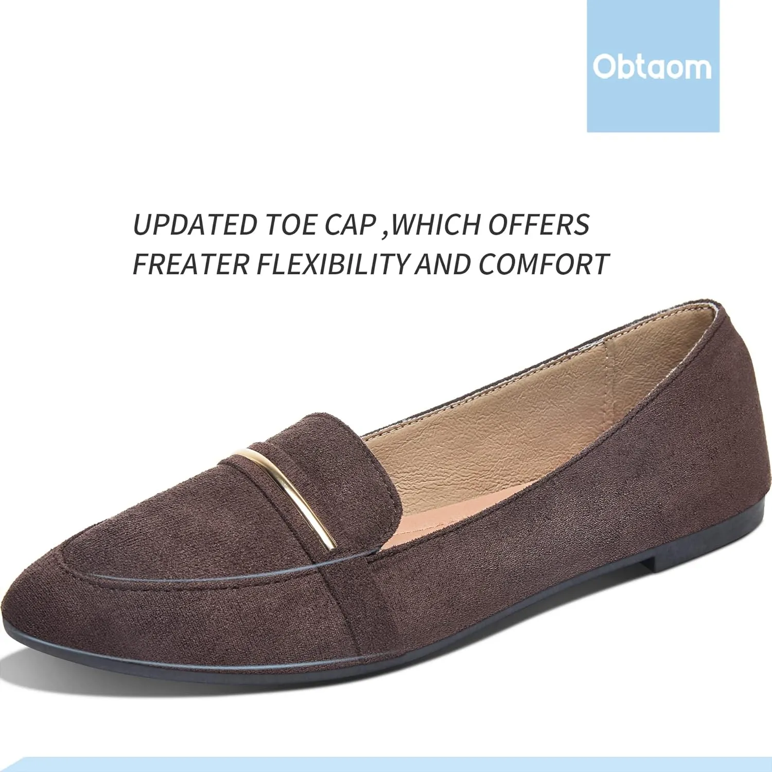 Obtaom Women's Pointy Toe Loafer Flat Comfortable Faux Suede Work Shoes,Cute Penny Loafer Slip On Ballet Flat