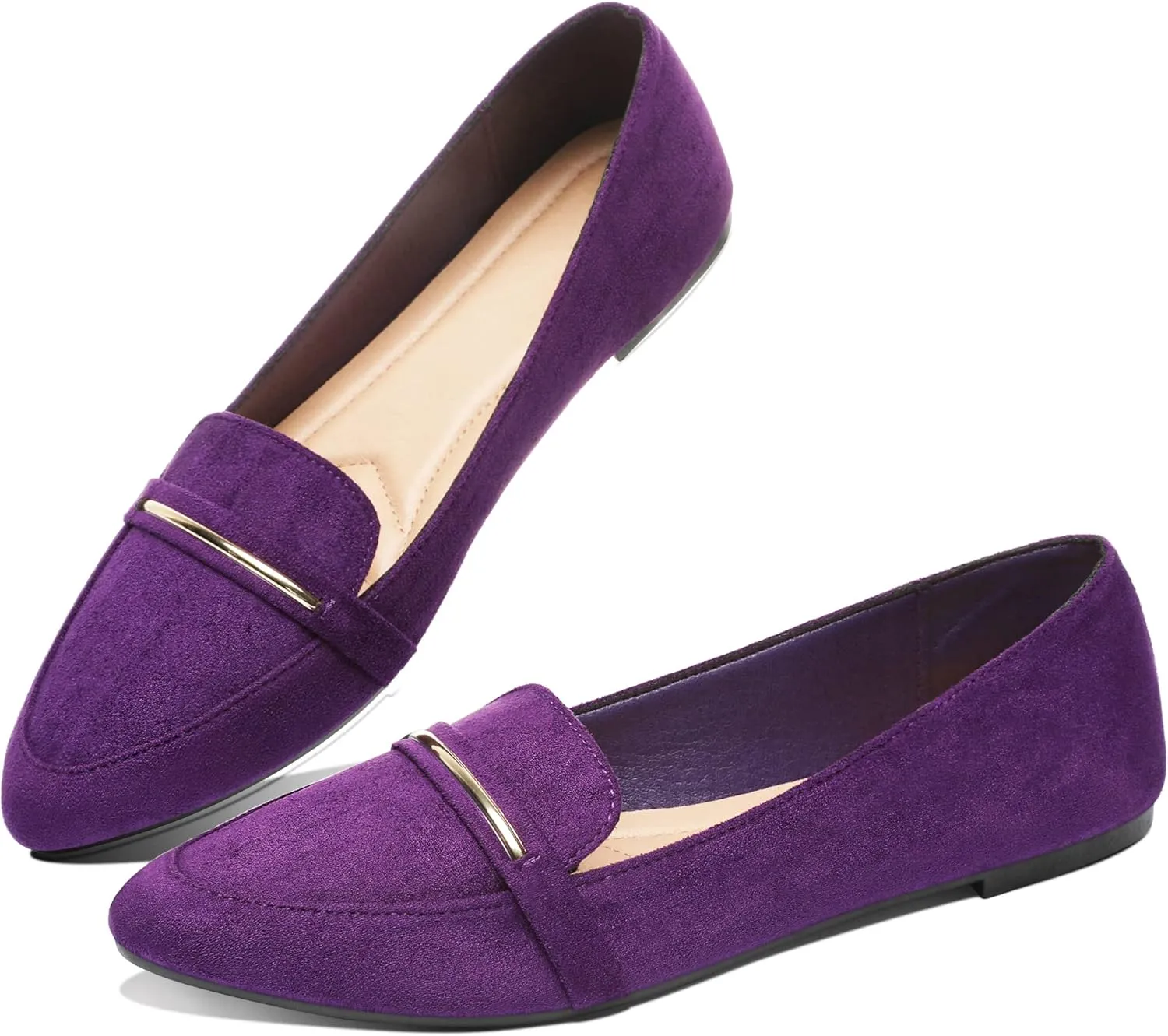 Obtaom Women's Pointy Toe Loafer Flat Comfortable Faux Suede Work Shoes,Cute Penny Loafer Slip On Ballet Flat