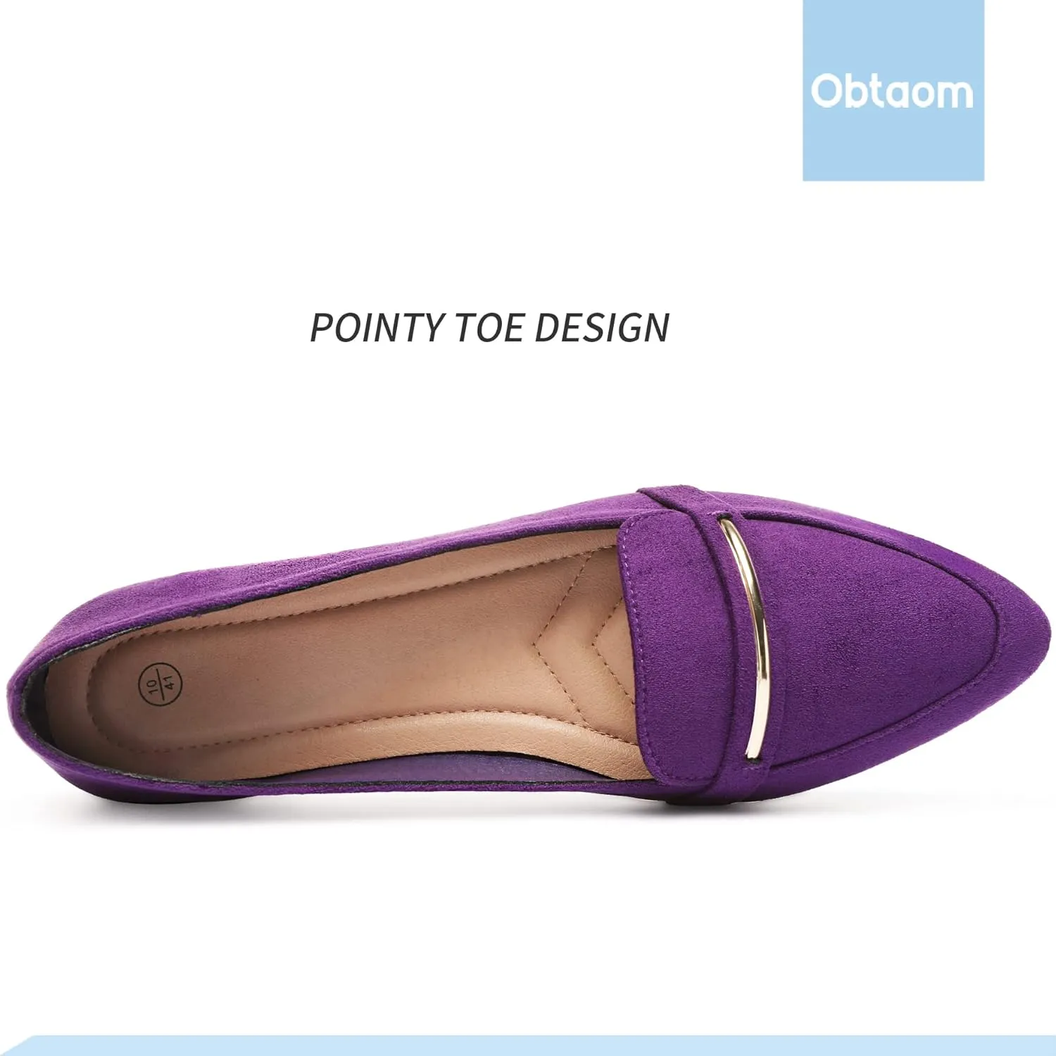 Obtaom Women's Pointy Toe Loafer Flat Comfortable Faux Suede Work Shoes,Cute Penny Loafer Slip On Ballet Flat