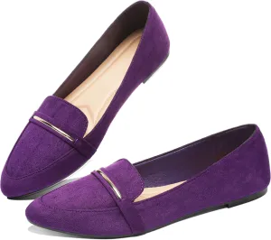 Obtaom Women's Pointy Toe Loafer Flat Comfortable Faux Suede Work Shoes,Cute Penny Loafer Slip On Ballet Flat