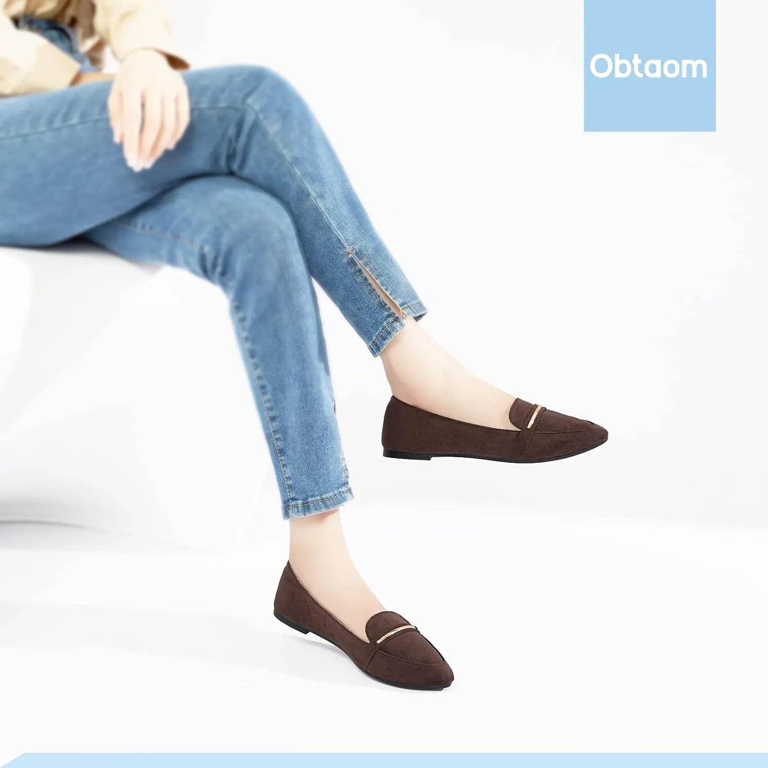 Obtaom Women's Pointy Toe Loafer Flat Comfortable Faux Suede Work Shoes,Cute Penny Loafer Slip On Ballet Flat