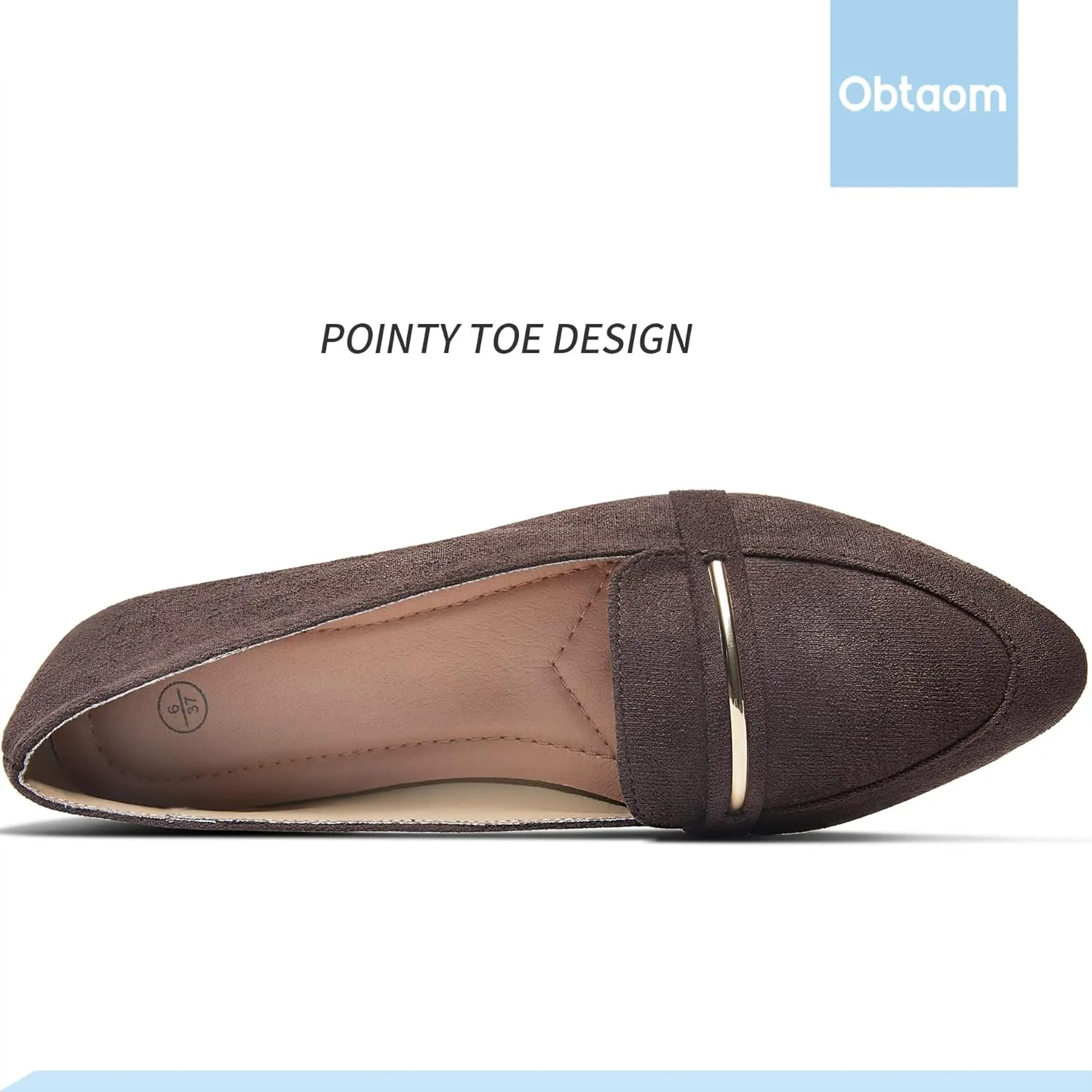 Obtaom Women's Pointy Toe Loafer Flat Comfortable Faux Suede Work Shoes,Cute Penny Loafer Slip On Ballet Flat