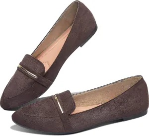 Obtaom Women's Pointy Toe Loafer Flat Comfortable Faux Suede Work Shoes,Cute Penny Loafer Slip On Ballet Flat