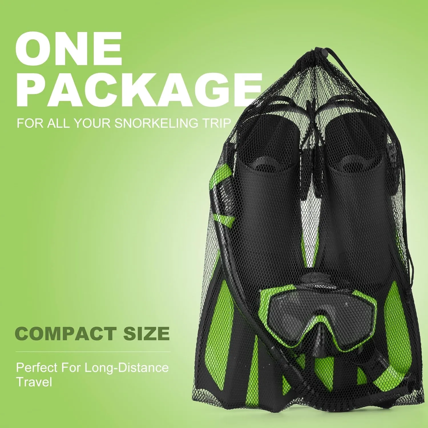 Odoland Snorkel Set, Adults Snorkeling Packages with Dry Top Diving Mask, Adjustable Swim Fins, Mesh Bag, Anti-Fog Anti-Leak Snorkeling Gear for Men Women