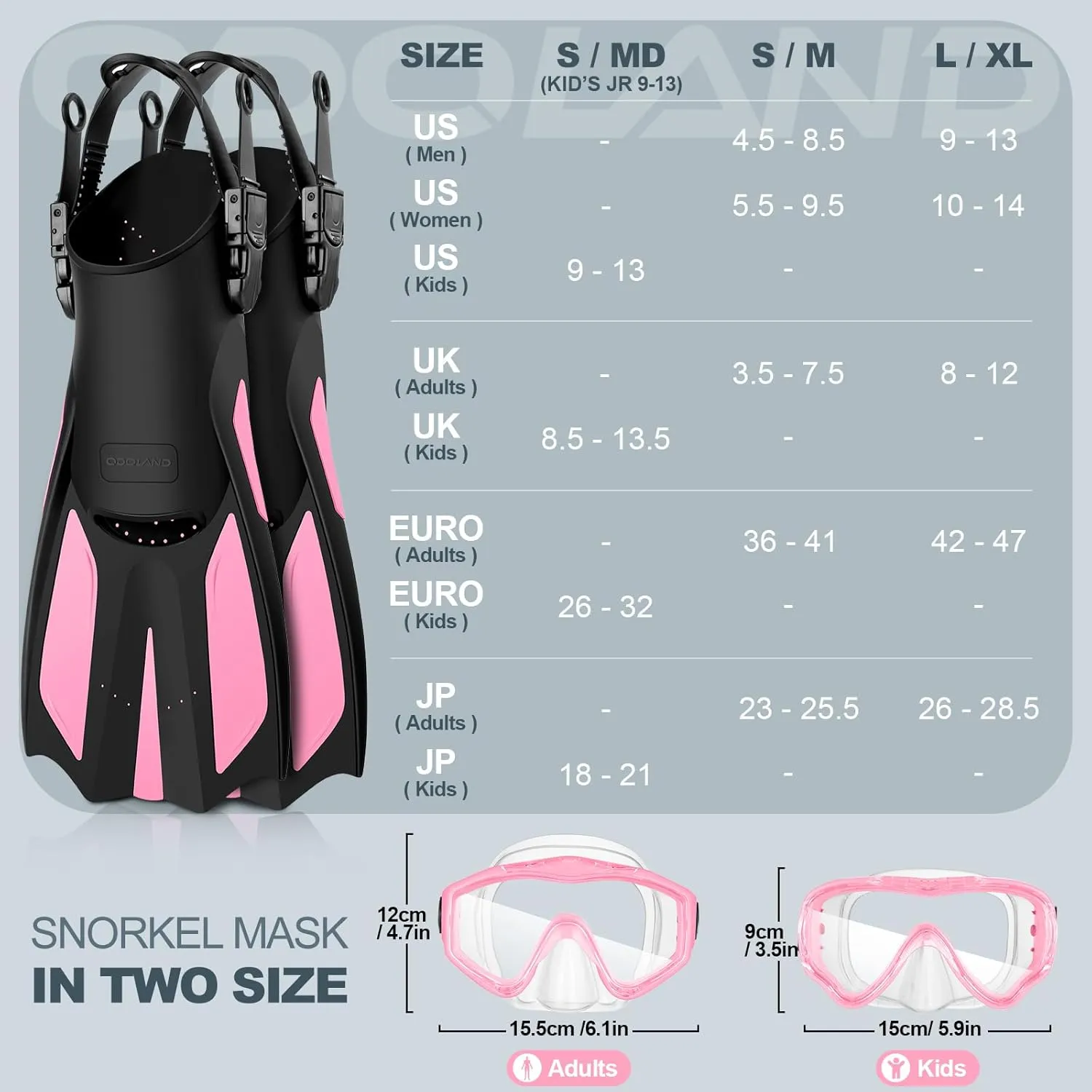 Odoland Snorkel Set, Adults Snorkeling Packages with Dry Top Diving Mask, Adjustable Swim Fins, Mesh Bag, Anti-Fog Anti-Leak Snorkeling Gear for Men Women