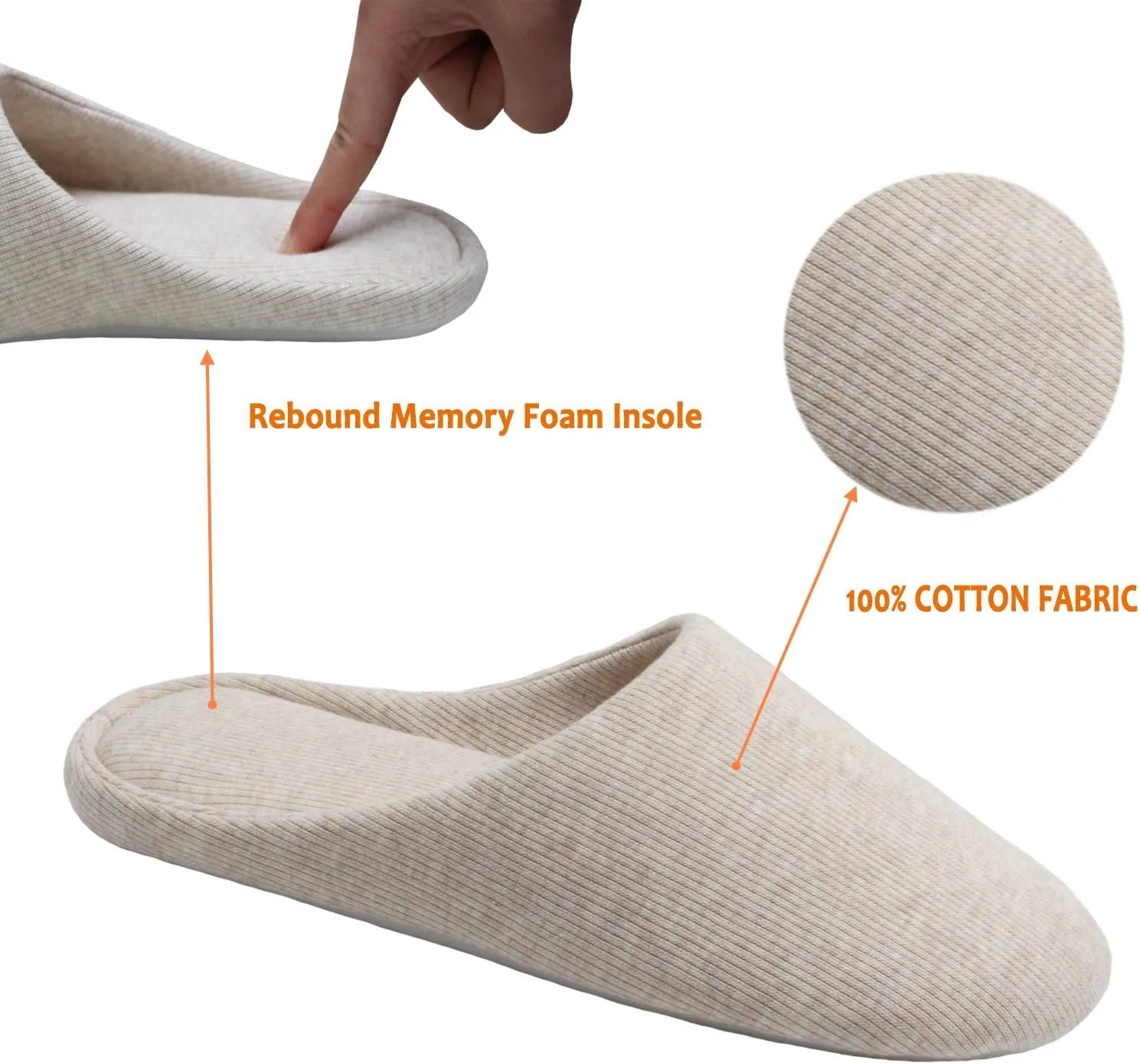 ofoot Women's Non-Slip House Slippers - Lightweight Cotton Memory Foam Indoor Slip-On, Machine Washable & Foldable Travel Design for Home, Yoga, Narrow/Wide Fit Options