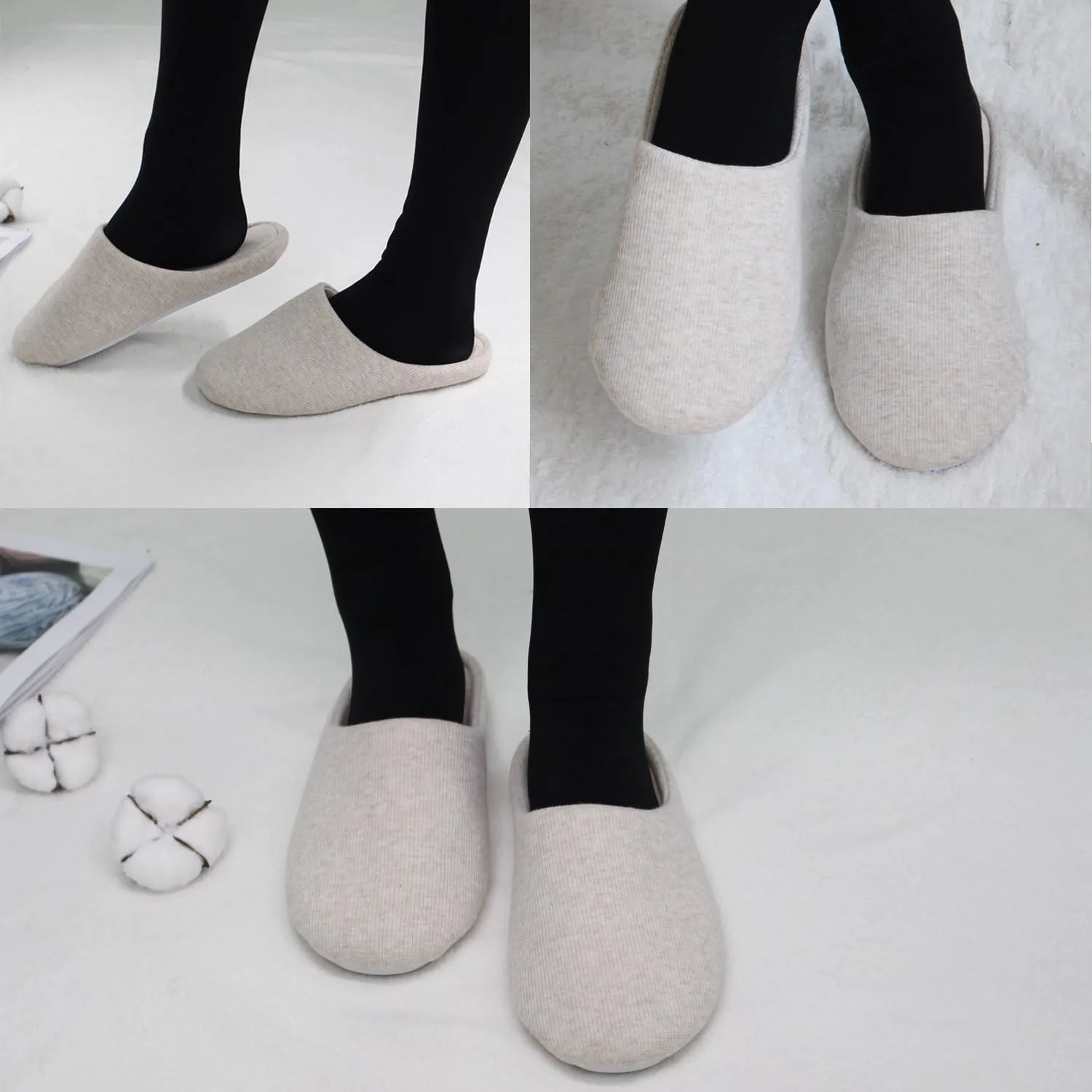 ofoot Women's Non-Slip House Slippers - Lightweight Cotton Memory Foam Indoor Slip-On, Machine Washable & Foldable Travel Design for Home, Yoga, Narrow/Wide Fit Options