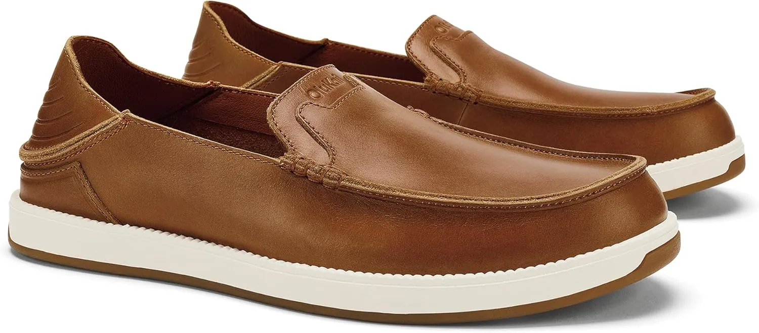 OLUKAI Kakaha Nia Men's Leather Sneakers, Supple Full-Grain Leather Shoes, Drop-in Heel & All Weather Rubber Soles