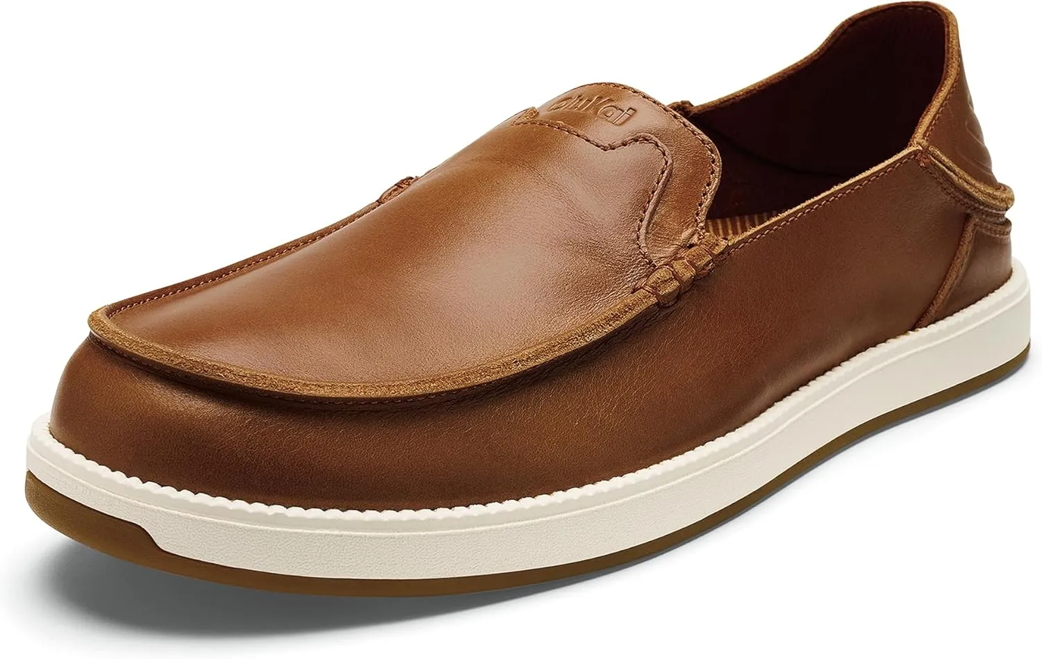 OLUKAI Kakaha Nia Men's Leather Sneakers, Supple Full-Grain Leather Shoes, Drop-in Heel & All Weather Rubber Soles