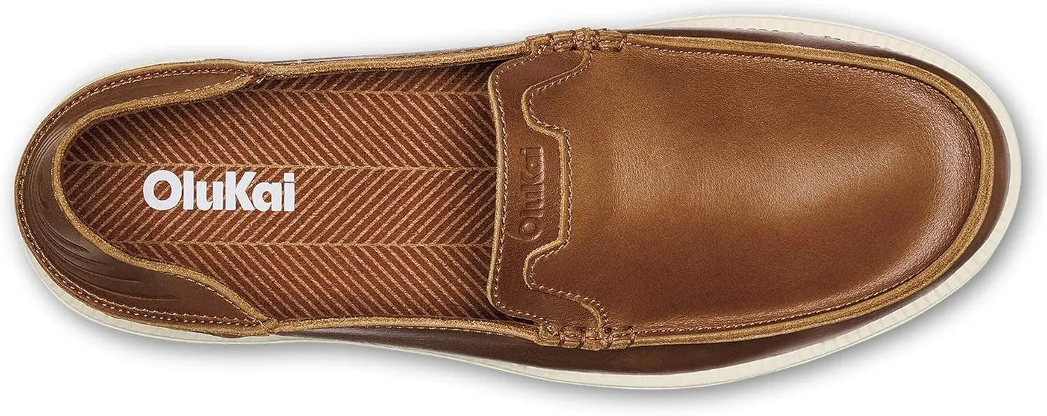 OLUKAI Kakaha Nia Men's Leather Sneakers, Supple Full-Grain Leather Shoes, Drop-in Heel & All Weather Rubber Soles