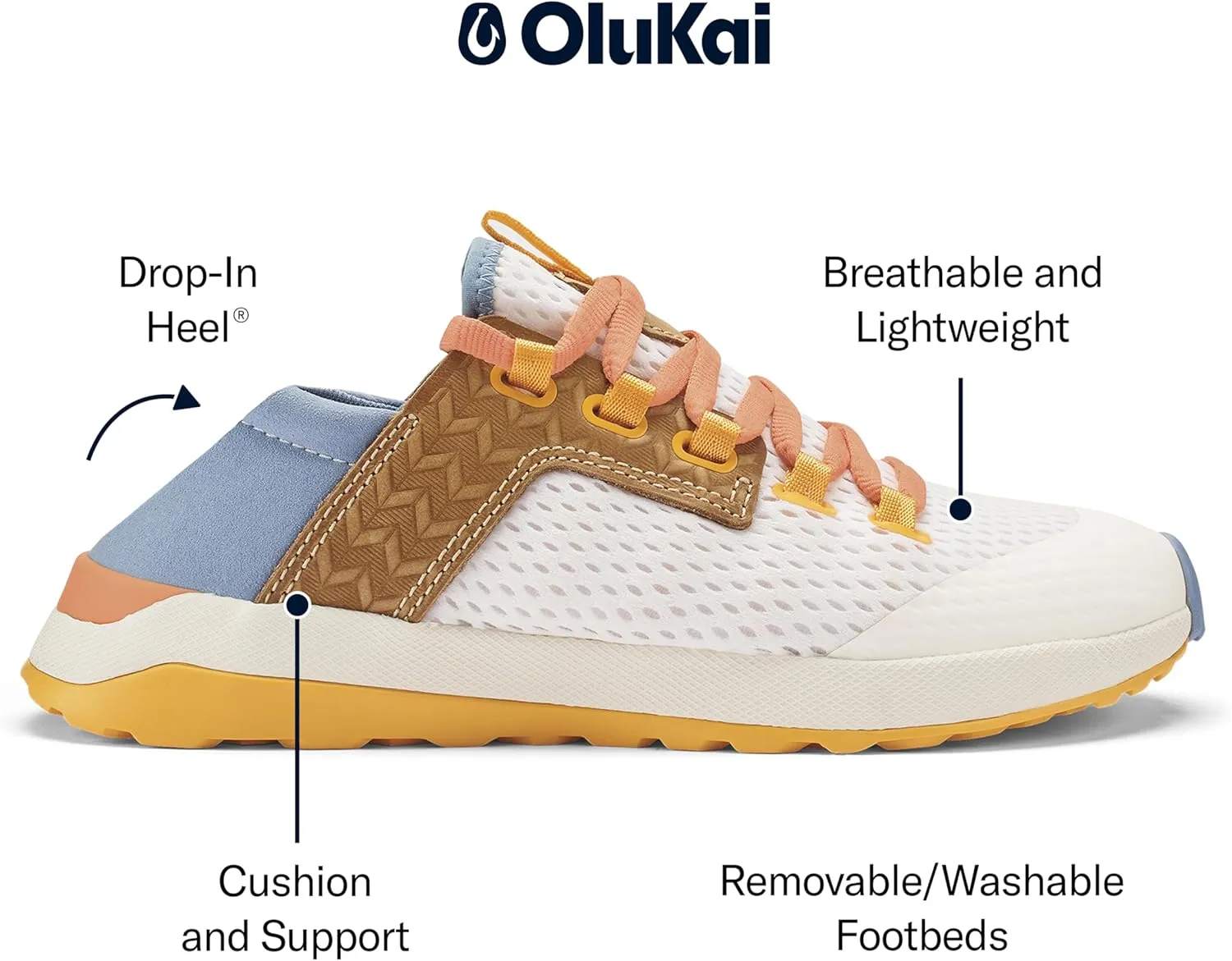 OLUKAI Wailuku Women's Athletic Sneakers, Lightweight & Breathable Mesh, Comfort Fit & Wet Grip Rubber Soles, All-Day Comfort & Supportive