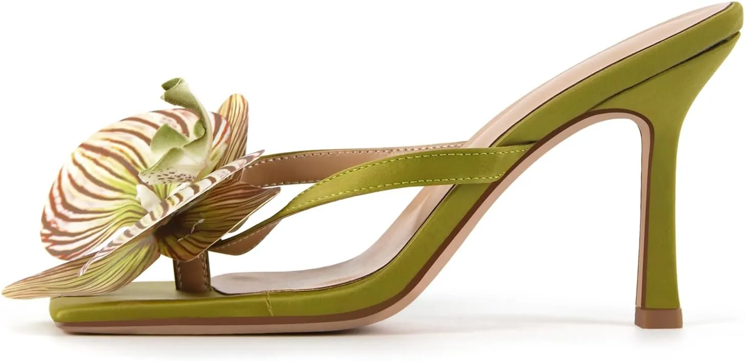 Onlymaker Orchid Heels for Women Square Toe Low Block Heel Sandals