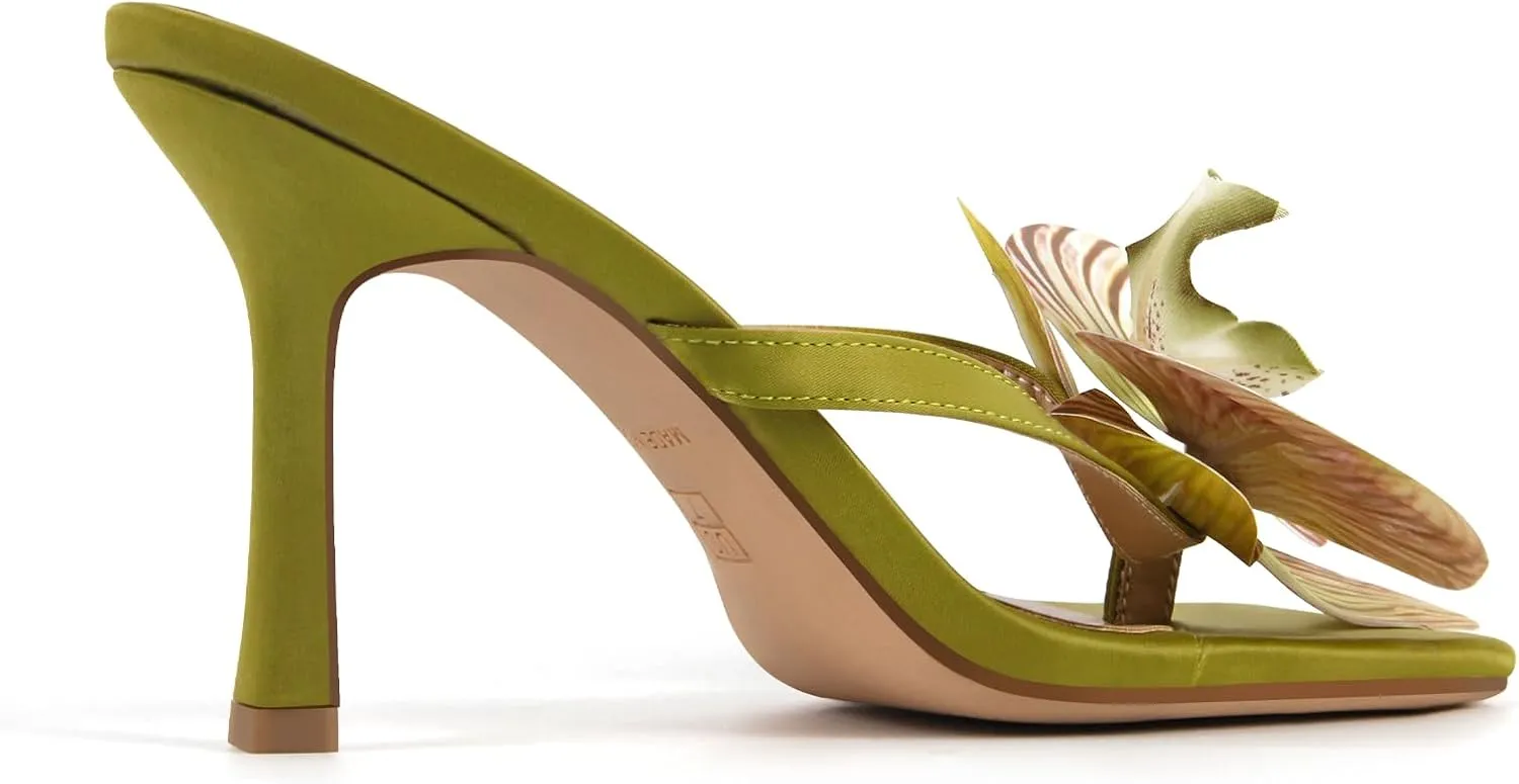 Onlymaker Orchid Heels for Women Square Toe Low Block Heel Sandals