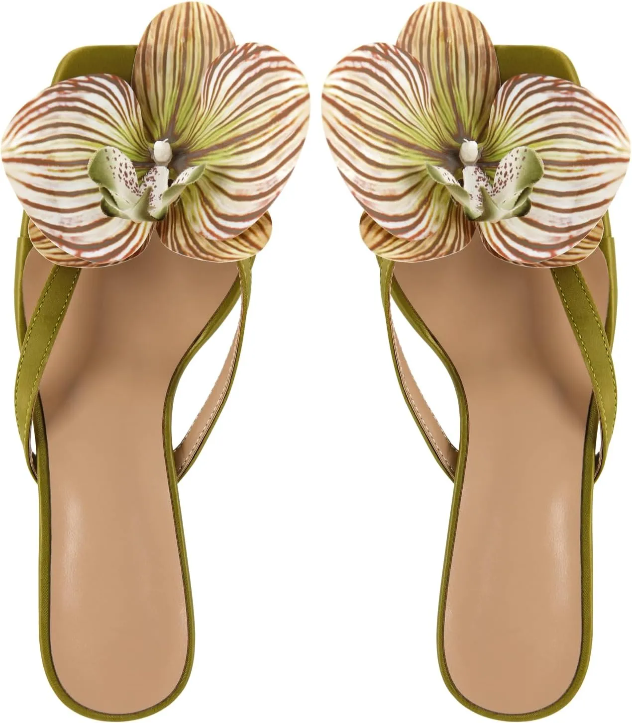 Onlymaker Orchid Heels for Women Square Toe Low Block Heel Sandals