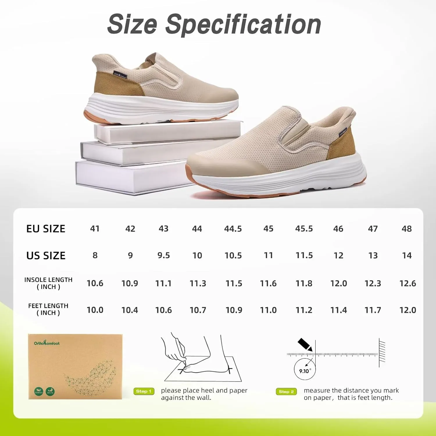 OrthoComfoot Men's Orthopedic Slip On Loafers: Comfortable Casual Arch Support Plantar Fasciitis Walking Shoes, Standing Work Orthotic Thick Sole Shoes for Foot and Heel Pain Relief